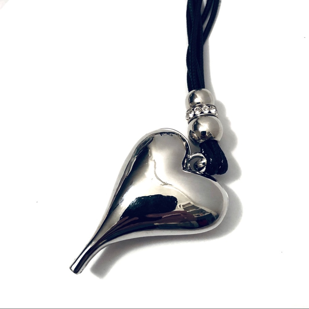 Heart Pendant Leather Rope Necklace Silver